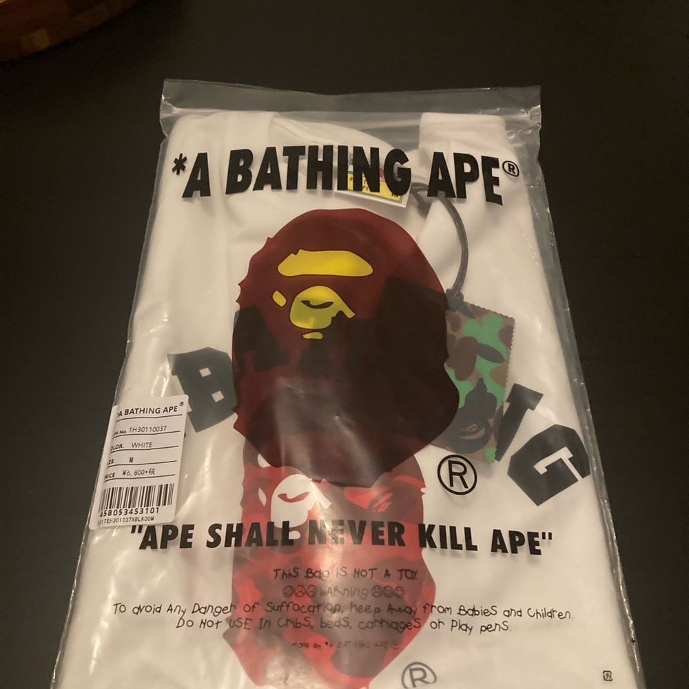 Bape White and Red Short Sleeve Tee